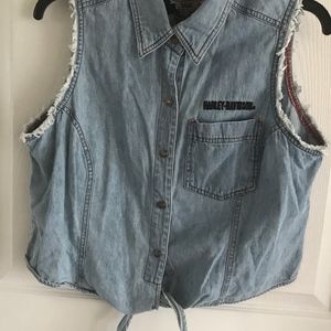 HARLEY DAVIDSON FRINGE TRIM TIE BOTTOM CROP TOP